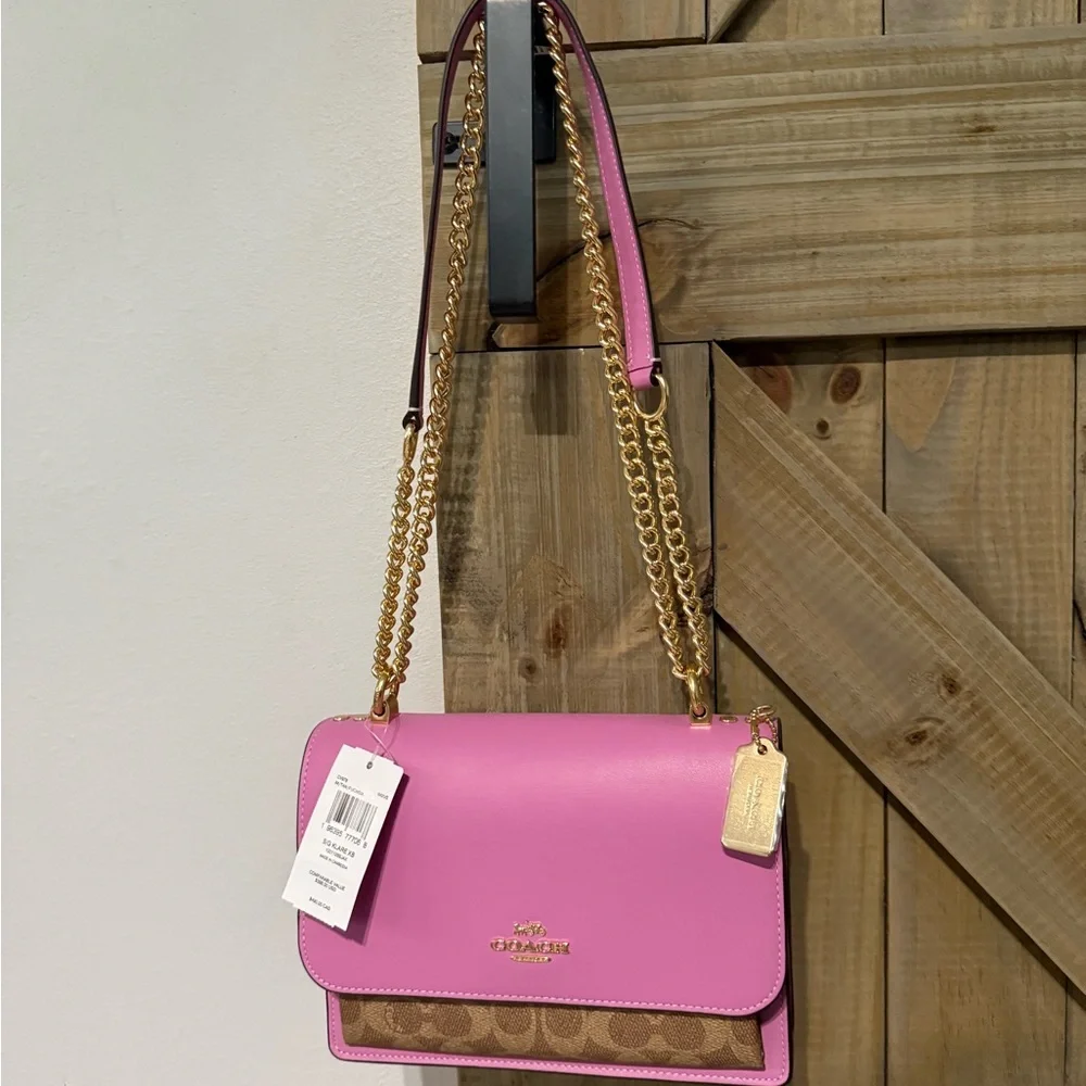 Coach Pink and Brown Leather Chain Crossbody Bag - Picture 2 of 10
